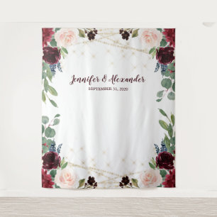 Rustic Marsala Floral Wedding Photo Booth Backdrop Tapestry