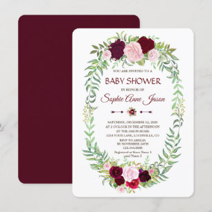 Rustic Marsala Floral Wreath Baby Shower Invitation
