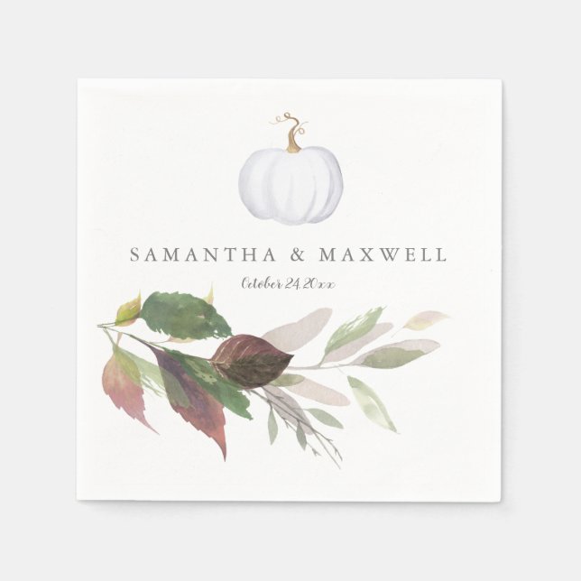 Rustic Marsala Leaves Watercolor Wedding Napkins (Front)
