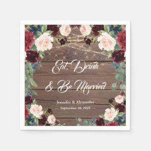 Rustic Marsala Wedding Eat Drink & Be Married Napkin