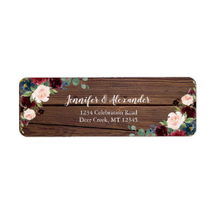 Rustic Marsala  Wood Floral Wedding Address Label