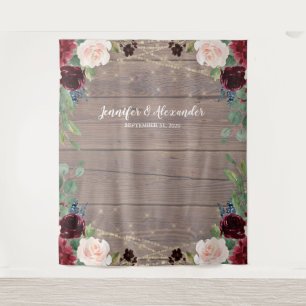 Rustic Marsala Wood Wedding Photo Booth Backdrop Tapestry