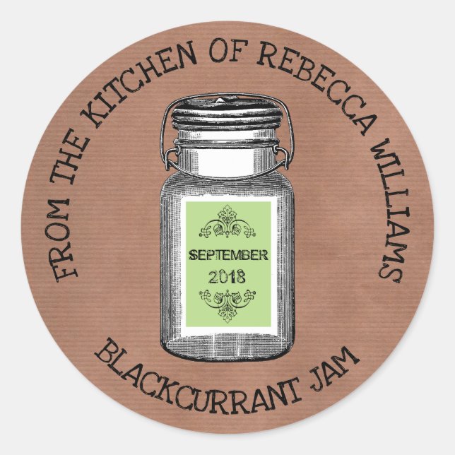 Rustic Mason From the kitchen of  | Jam or Jelly Classic Round Sticker (Front)