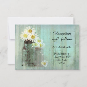 Rustic Mason Jar And Daisy Wedding Reception Card