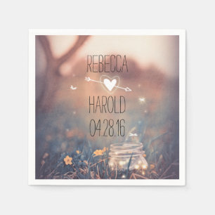 Rustic Mason Jar and Fireflies Garden Wedding Napkin