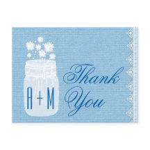 Rustic Mason Jar and Flowers Thank You Blue A29