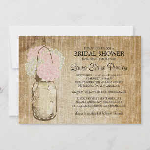Rustic Mason Jar and Hydrangeas Invitation