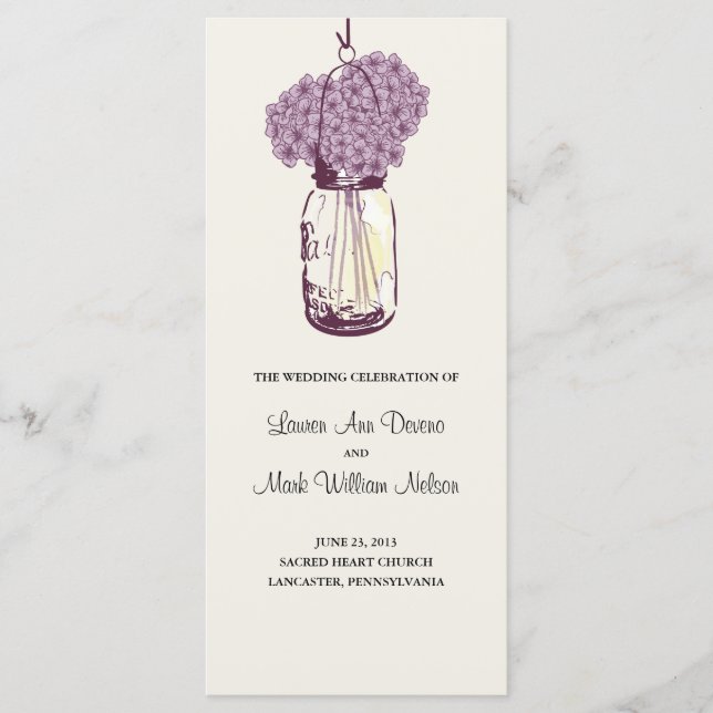 Rustic Mason Jar and Hydrangeas Program Programme (Front)