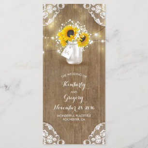 Rustic Mason Jar and Sunflowers Wedding Programs Programme