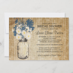 Rustic Mason Jar and Wildflower Daisies Invitation