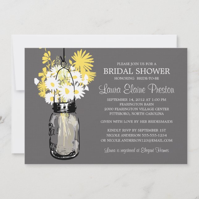 Rustic Mason Jar and Wildflower Daisies Invitation (Front)