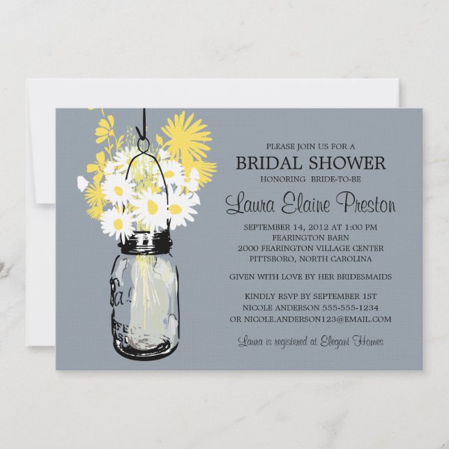 Rustic Mason Jar and Wildflower Daisies Invitation (Front)
