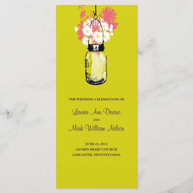 Rustic Mason Jar and Wildflower Daisies Program Programme (Front)