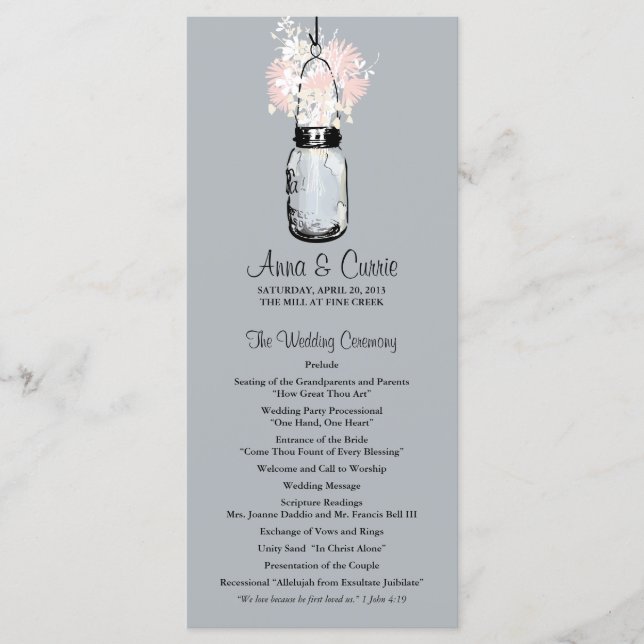 Rustic Mason Jar and Wildflower  Program Programme (Front)