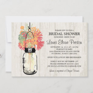 Rustic Mason Jar and Wildflowers Invitation