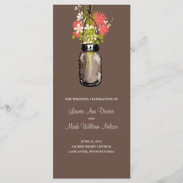 Rustic Mason Jar and Wildflowers Program Programme (Front)