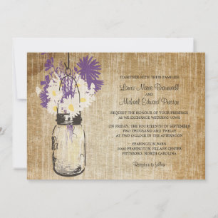 Rustic Mason Jar and Wildflowers Wedding Invitation