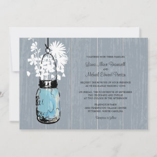 Rustic Mason Jar and Wildflowers Wedding Invitation