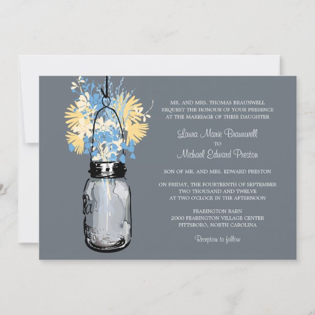 Rustic Mason Jar and Wildflowers Wedding Invitation (Front)