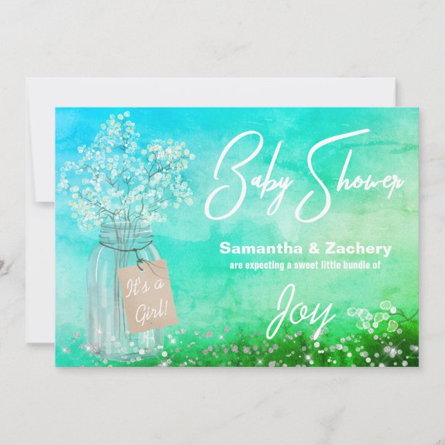 *~* Rustic Mason Jar Baby Breath Shower Invitation (Front)