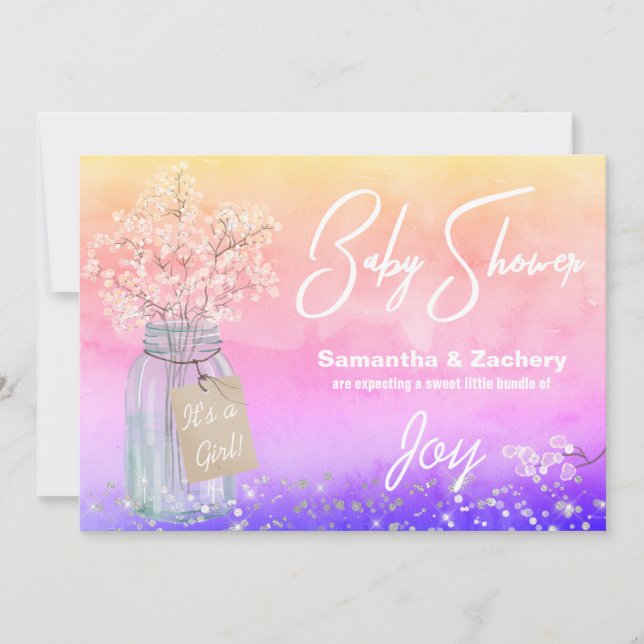 *~ Rustic Mason Jar Baby Shower Baby Breath Invitation (Front)