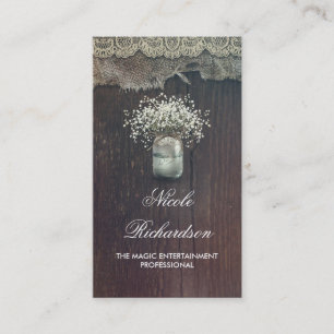 Rustic Mason Jar Baby's Breath and Barn Wood Business Card