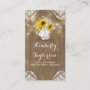 Rustic Mason Jar Baby's Breath and Sunflowers Business Card