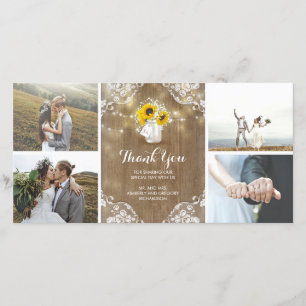 Rustic Mason Jar Baby's Breath and Sunflowers Lace Thank You Card