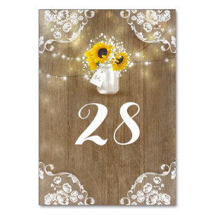 Rustic Mason Jar Baby's Breath and Sunflowers Table Number