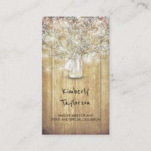 Rustic Mason Jar Baby's Breath String Lights Barn Business Card