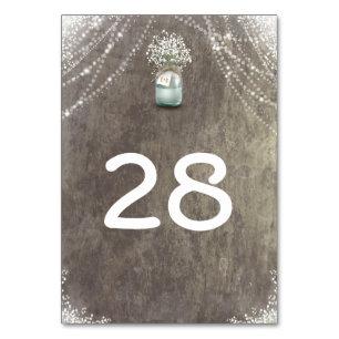 Rustic Mason Jar Baby's Breath Wedding Country Table Number