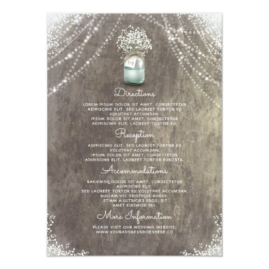 Rustic Mason Jar Baby's Breath Wedding Details Card