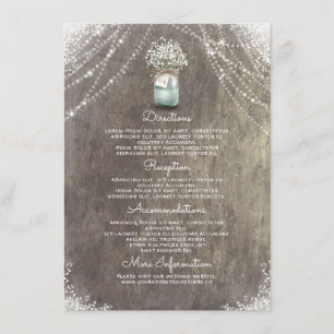 Rustic Mason Jar Baby's Breath Wedding Details Enclosure Card