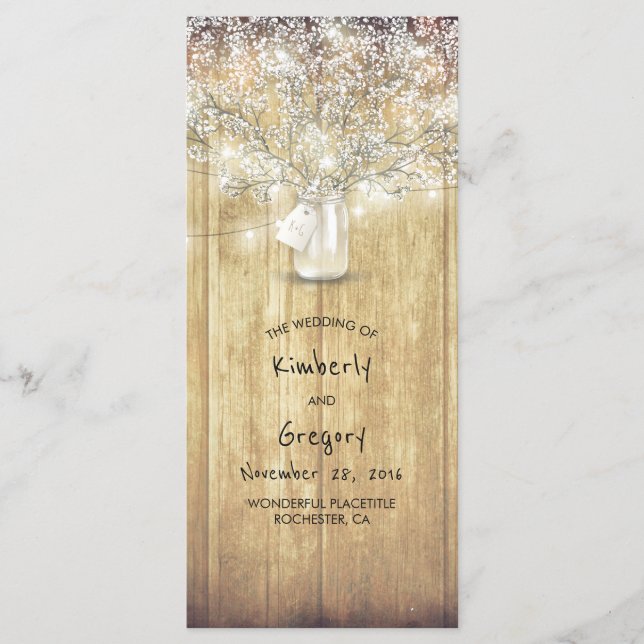 Rustic Mason Jar Baby's Breath Wedding Programs Programme (Front)