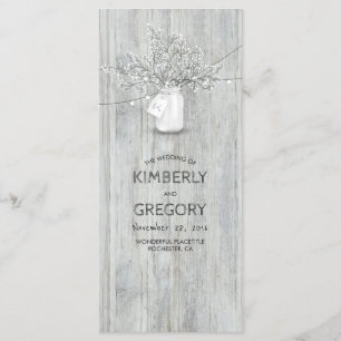 Rustic Mason Jar Baby's Breath Wedding Programs Programme
