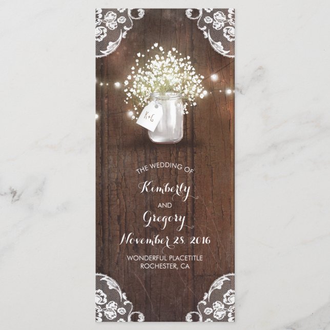 Rustic Mason Jar Baby's Breath Wedding Programs Programme (Front)
