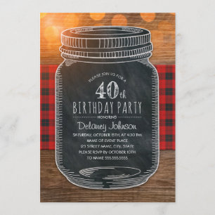 Rustic Mason Jar Backyard 40th Birthday Party Invitation