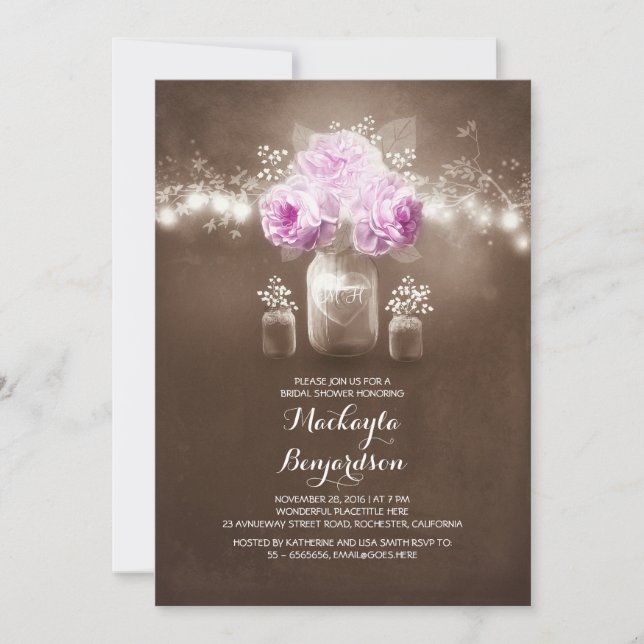 rustic mason jar barn lights bridal shower invitation (Front)