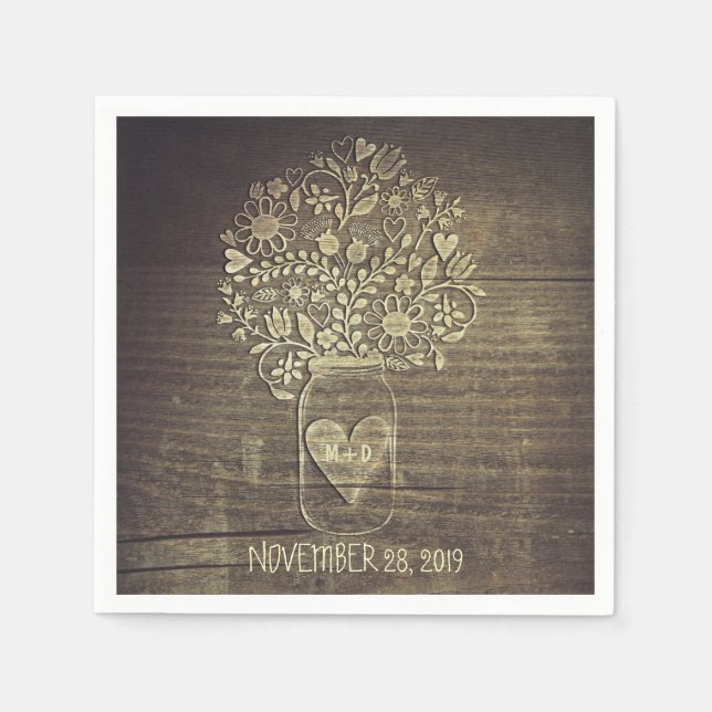 Rustic mason jar barn wedding paper napkins (Front)