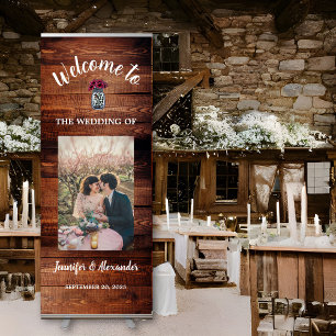Rustic mason jar barn wood photo country wedding retractable banner