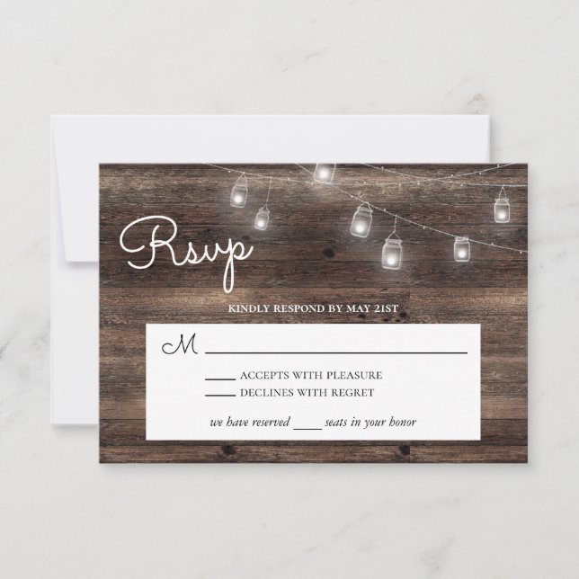 Rustic Mason Jar Barn Wood RSVP Card (Front)