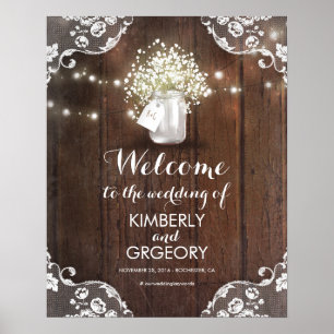 Rustic Mason Jar Barn Wood Wedding Welcome Sign