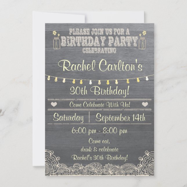 Rustic Mason Jar Birthday Party Invitation (Front)