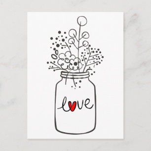 Rustic Mason Jar Black and White Love Flowers Postcard
