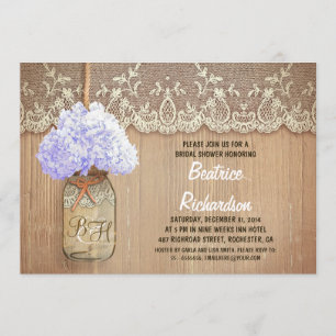 rustic mason jar blue hydrangea bridal shower invitation