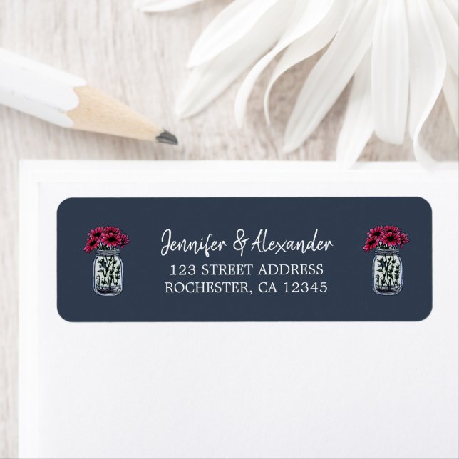 Rustic mason jar blue wedding return address (Insitu)