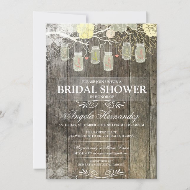 Rustic Mason Jar Bridal Shower Invitation (Front)