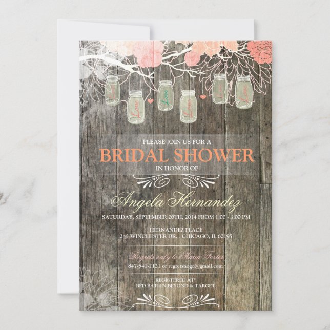 Rustic Mason Jar Bridal Shower Invitation (Front)