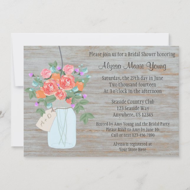 Rustic Mason Jar Bridal Shower Invitation (Front)
