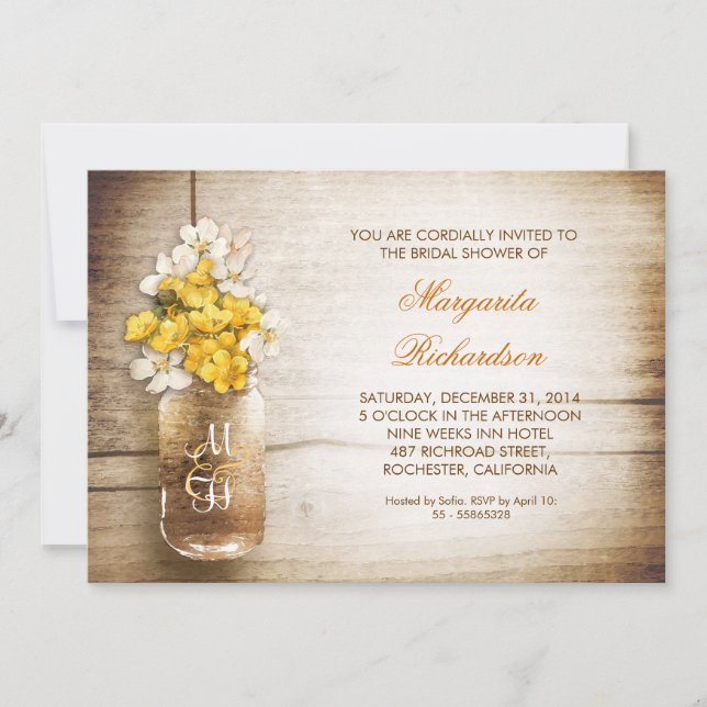 rustic mason jar bridal shower invitations (Front)